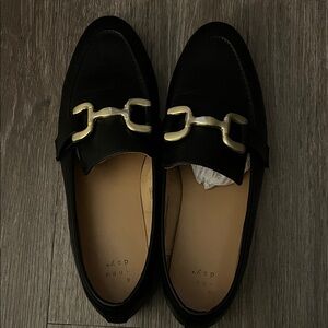 Black Loafers with Gold Buckle